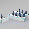 Modern Control Room Setup With White Console Desks Blue Chairs And Computer Monitors 3d model