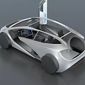 Futuristic Silver Concept Car With Charging Pillar Transparent Roof And Modern Interior