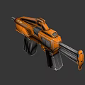 Futuristic Orange Machine Gun with Multiple Barrels Mechanical Parts and Modern Design