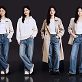 Four Women Showcasing Fashionable Casual Tops and Blue Jeans Outfits