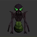 Game Movie Character Purple Monster With Green Glowing Eyes Sharp Fangs And Long Legs