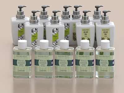 Variety Of Liquid Soap Bottles For Cosmetics 3d model