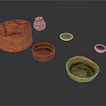 Handwoven Storage Baskets Ceramic Jar And Wooden Plates For Home Use