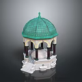Ornate Pavilion Structure With Green Dome White Base Red Columns And Steps 3d model