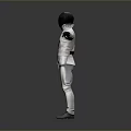 White Full Body Fencing Suit With Black Helmet And Arms Outstretched Standing Pose