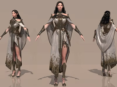 Fantasy Game Movie Female Character With Elaborate Armor And Gown 3d model