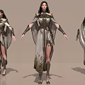 Fantasy Game Movie Female Character With Elaborate Armor And Gown
