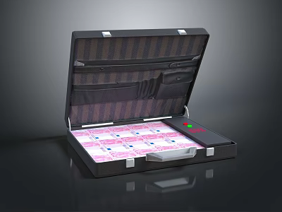 Open Black Briefcase With Stacked Cash And Built In Money Detector 3d model