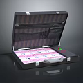 Open Black Briefcase With Stacked Cash And Built In Money Detector