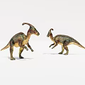 Parasaurolophus Dinosaur Toys In Green Yellow Colors Standing On White Background