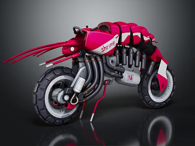 Futuristic Red Storm Motorcycle With Sleek Mechanical Design And Exhaust Pipes 3d model