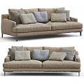 Modern Beige Double Sofa With Multiple Gray And Beige Cushions And Slim Legs 3d model
