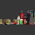 Assorted Packaged Food And Beverage Items Including Bottles Cans And Snacks