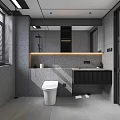 Modern Bathroom Interior Design With Gray Tiles Toilet Sink Vanity Mirror And Lighting