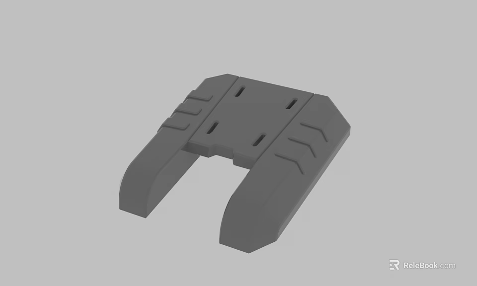 Grey Mechanical Component 3D Model With Geometric Edges And Mounting Holes 3d model 