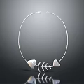 Silver Necklace with Fish Bone and Heart Shape Pendant Minimalist Unique Design Jewelry