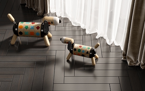 Modern Toy Puppy Wood Floor Curtain Gauze Curtain 3d model