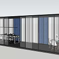 Modern Conference Room Interior With Striped Glass Partitions And Meeting Tables Chairs