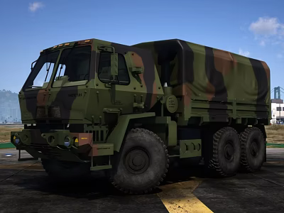 Military Transport Truck With Camouflage Pattern And Large Off Road Tires 3d model