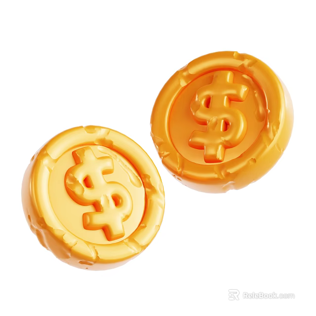 Golden Coin Decorative Ornament Set with Dollar Sign Design for Decoration 3d model 