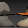 Duck Shaped Leisure Chairs in Gray and White with Orange Beak Under Blue Sky