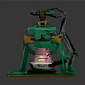 Vibrant Green Mechanical Machine With Yellow Accents And Pink Core On Reflective Base