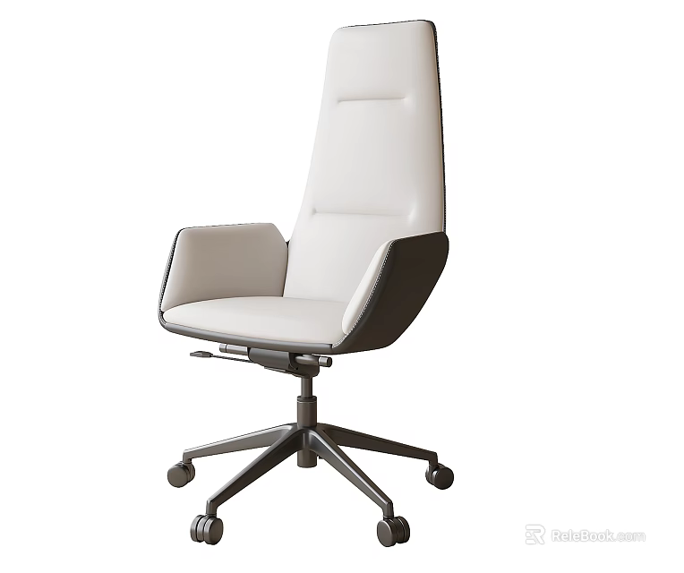 White Leather Office Chair With High Back Armrests Metal Base And Rolling Wheels 3d model 