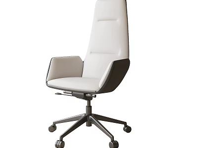 White Leather Office Chair With High Back Armrests Metal Base And Rolling Wheels 3d model