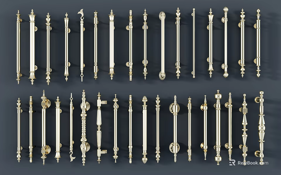 Variety Of Decorative Metal Door Handles With Different Designs And Finishes 3d model 