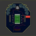 Soccer Field Sports Facility Architecture With Stands Trees Green Pitch And Soccer Ball