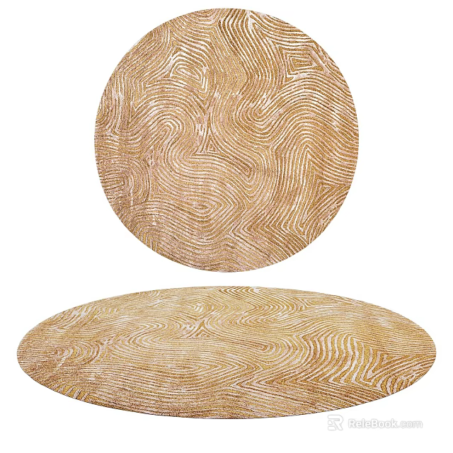 Round Rug With Beige Wave Patterns And Soft Texture For Modern Living Room 3d model 
