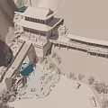 Ancient Architecture on Mountain Slope With Traditional Roof Stone Bridge and Flowing Stream