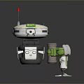 Character Robot With Red Antenna Green Panel And Creature Robot Holding Canister