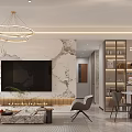Modern Luxurious Living and Dining Room Interior With Open Concept Sofa Coffee Table And Chandelier
