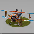 Vintage Blue Red Colored Biplane With Silver Propeller Ladder On Green Grass Toy Model