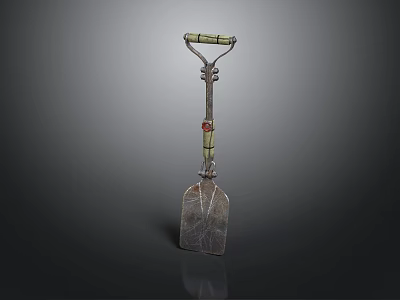 Decorative Metal Shovel With Green Red Accents And Ornate Handle Design 3d model