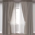 Modern Gray Curtains With Sheer White Curtains And Window Tiebacks Interior Design 3d model