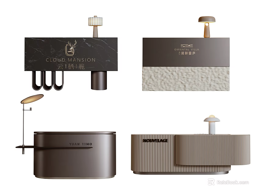 Modern Reception Desk Designs With Stone Metal Textures And Lighting Features 3d model 