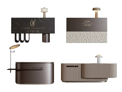 Modern Reception Desk Designs With Stone Metal Textures And Lighting Features 3d model