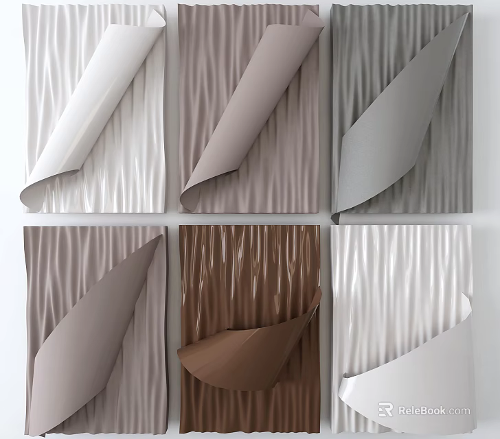 Wavy Textured Wall Decor Panels In Neutral Colors For Home Interior Design 3d model 