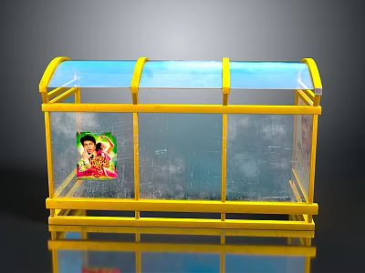 Yellow Frame Transparent Glass Display Structure With Character Sticker Design 3d model