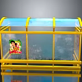 Yellow Frame Transparent Glass Display Structure With Character Sticker Design