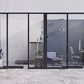 Modern Open Office Space with Glass Partitions Minimalist Desk Chair and Green Plants