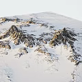 Snow Covered Mountain Scene Featuring Stone Rocks and Wooden Details