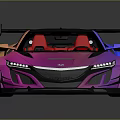 Vibrant Gradient Colored Sports Car With Black Roof Large Rear Spoiler Red Interior And Wheels