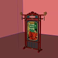 Chinese Style Red Gate Structure With Golden Decorations Green Sign And Please Be Seated Text