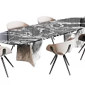 Elegant Modern Dining Table Set With Marble Top And Six Beige Chairs