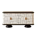 White Entryway Cabinet Sideboard With Black Geometric Lines Gold Handles And Black Base