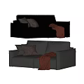 Brown and Gray Two Seater Sofa with Pillows and Throw Blanket in Interior Design 3d model