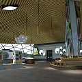 Spacious Modern Interior With Wooden Ceiling Round Display Counter And Glass Structure